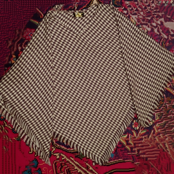 Wool Touch 100% Acrylic Poncho Houndstooth Vintage - Picture 5 of 6